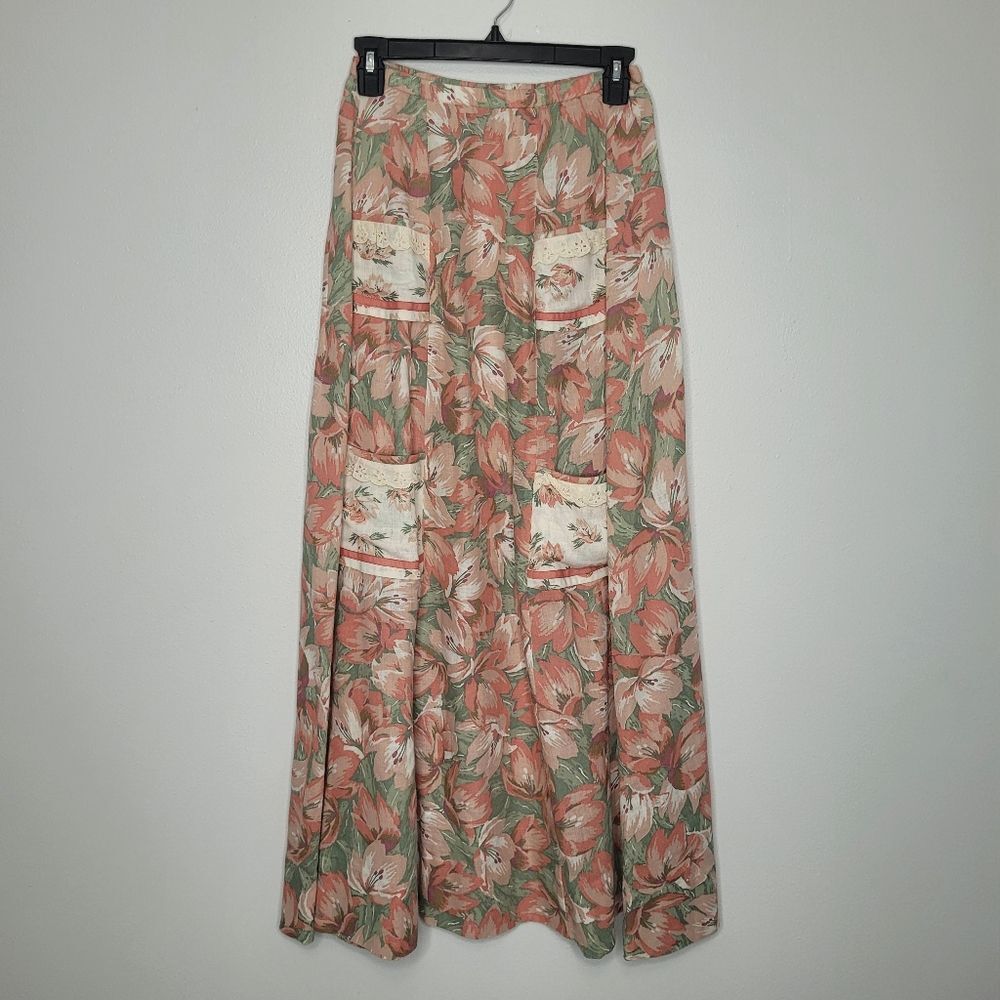Vintage Liberty House Hawaiian pastel muted floral maxi cottagecore skirt